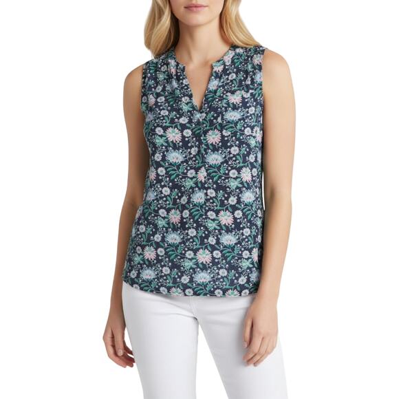 Market & Spruce Women’s Prat Sleeveless Henley Blouse Floral Print NWT Plus 2X - Picture 1 of 8
